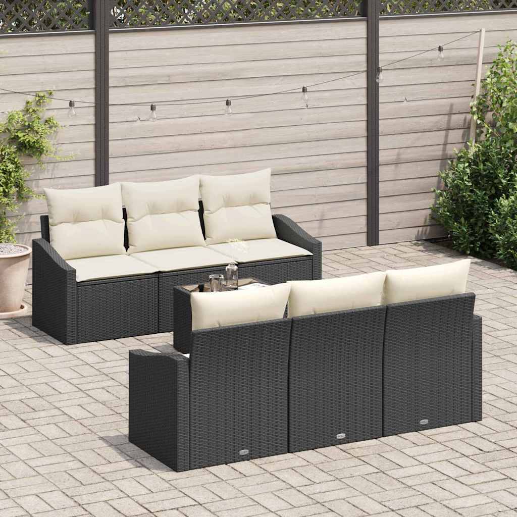 Sofa Set 7 Stk. Schwarz und Creme Poly-Rattan