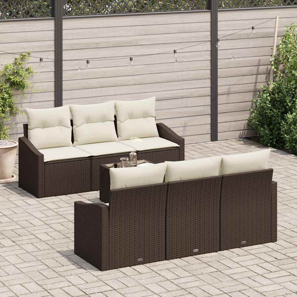Sofa Set 7 stk. Braun und Creme Poly-Rattan