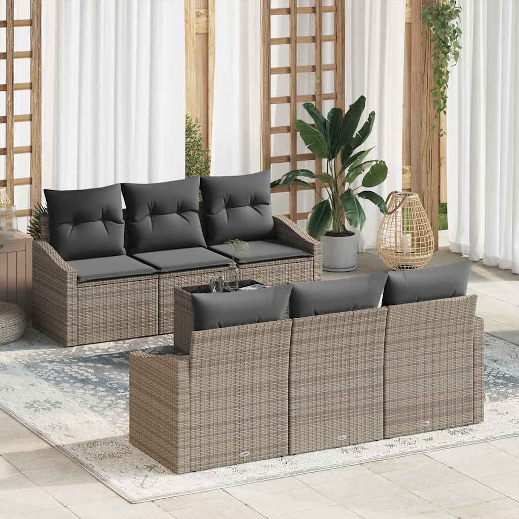 Sofa Set 7 stk. Grau Poly-Rattan