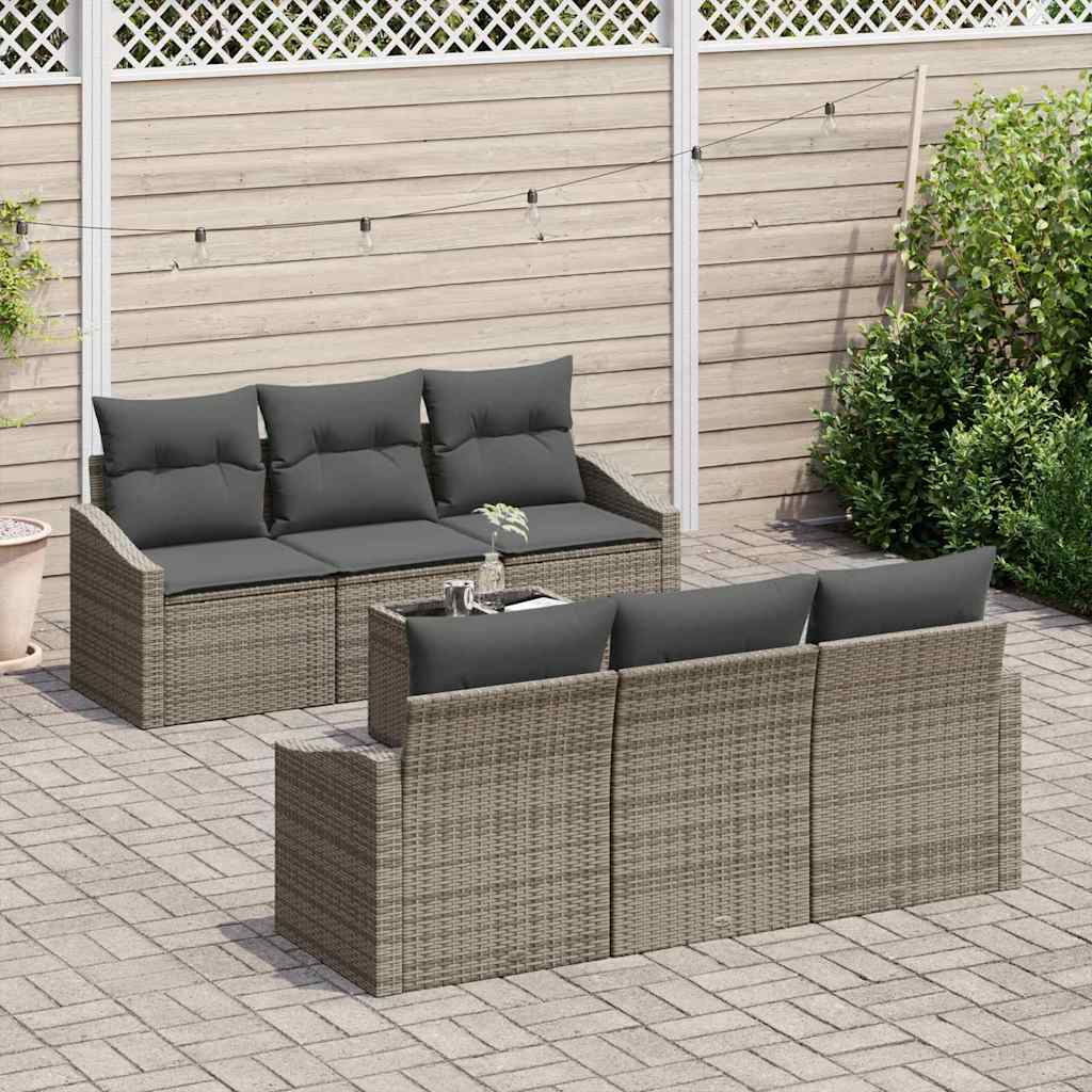 Sofa Set 7 stk. Grau Poly-Rattan