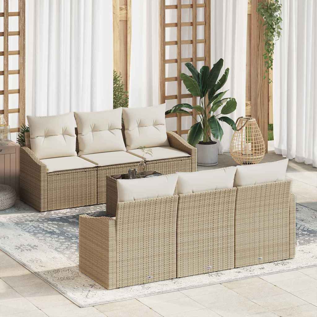 Sofa Set 7 stk. Beige und Creme Poly-Rattan