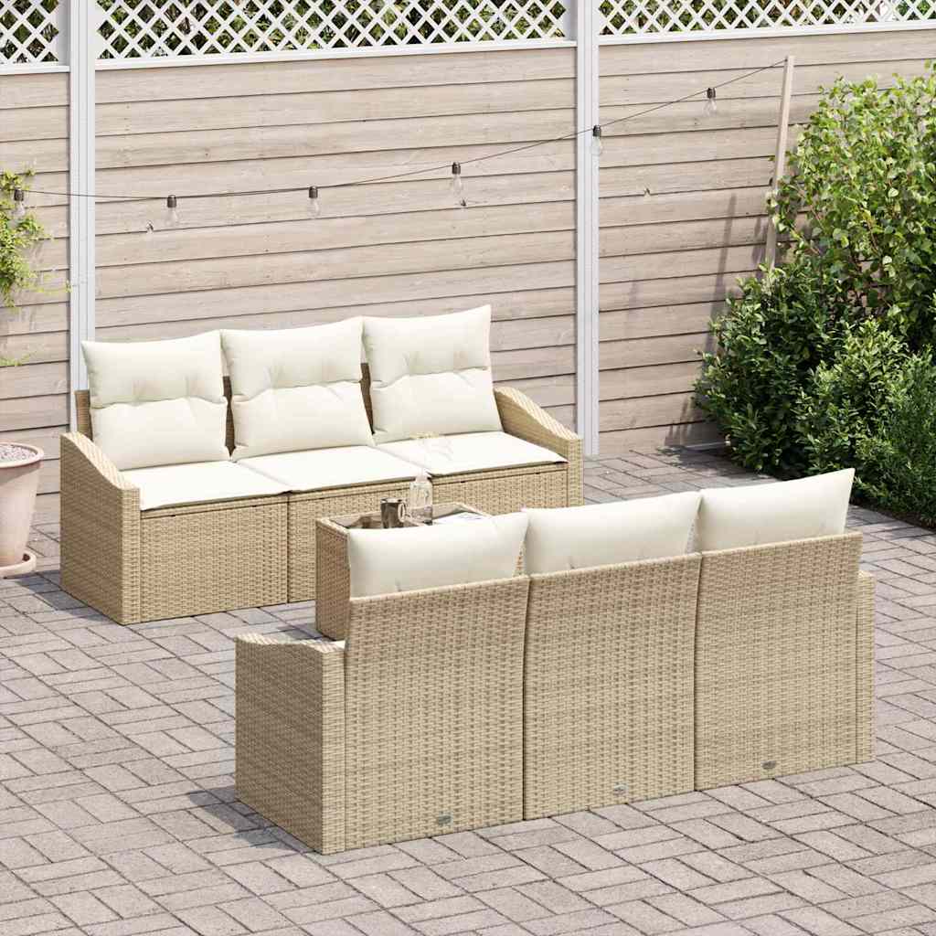 Sofa Set 7 stk. Beige und Creme Poly-Rattan