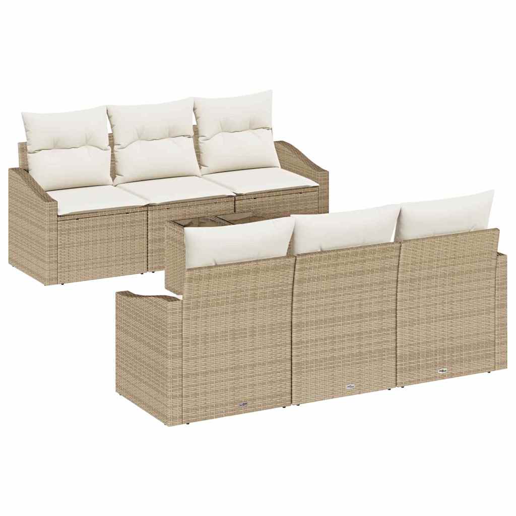 Sofa Set 7 stk. Beige und Creme Poly-Rattan