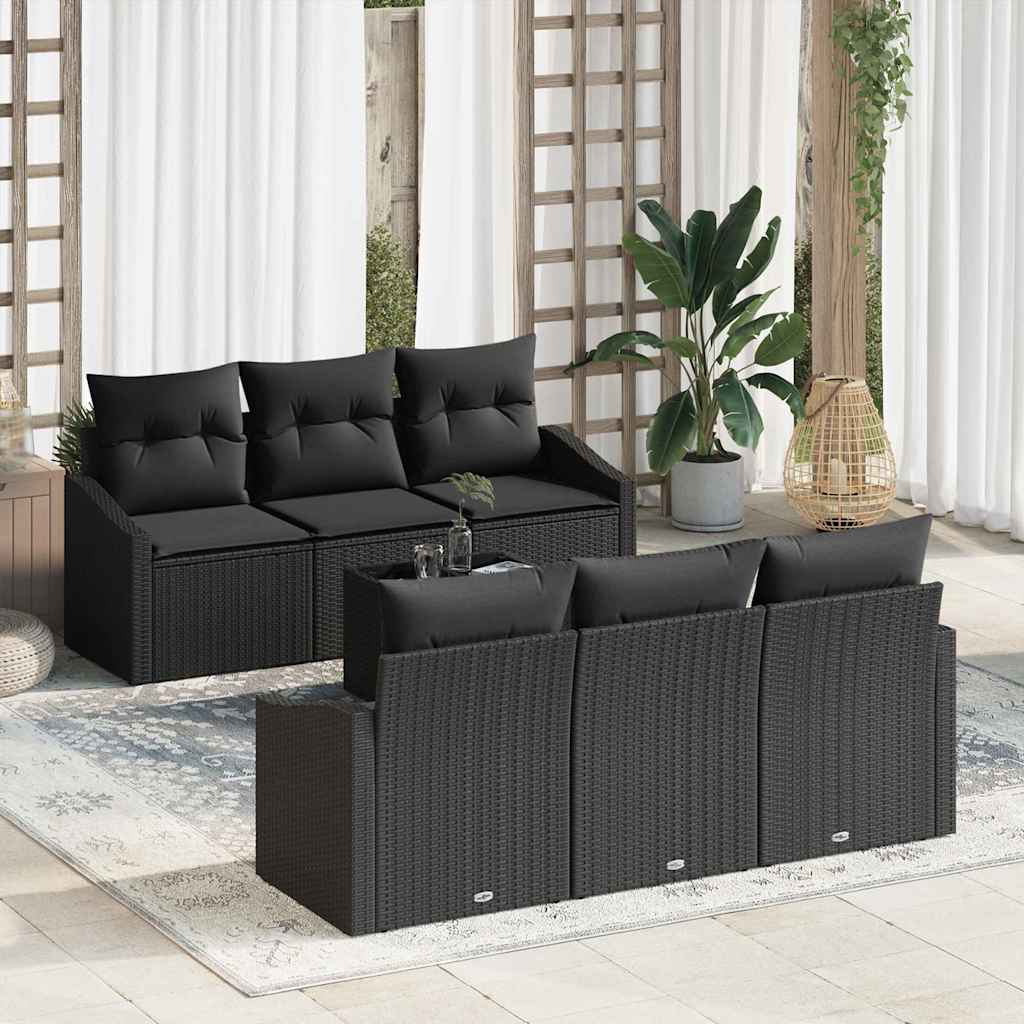Sofa Set 7 stk. Schwarz Poly-Rattan