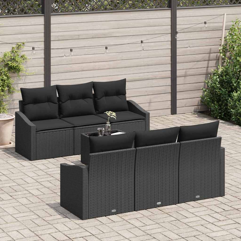 Sofa Set 7 stk. Schwarz Poly-Rattan