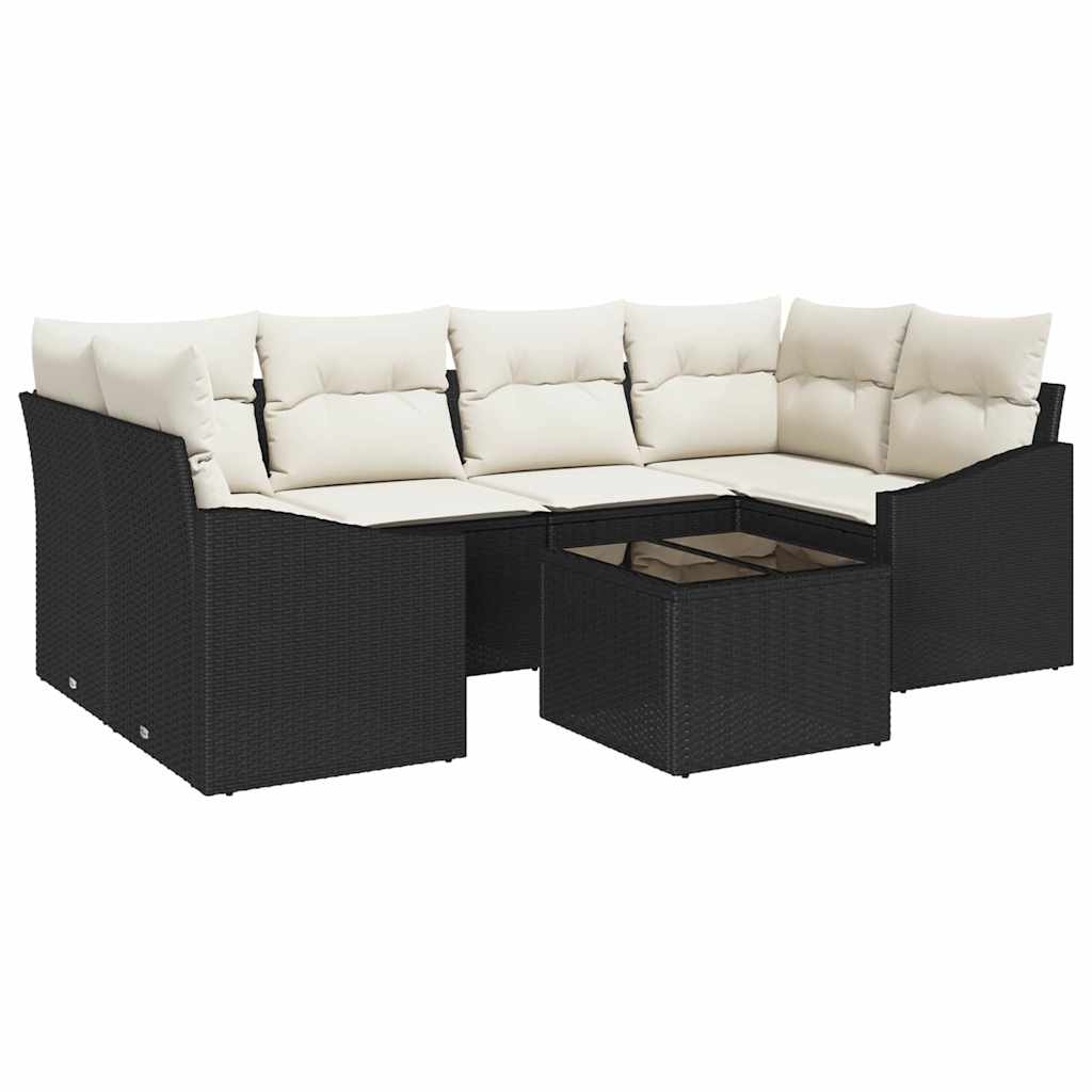 Sofa Set 7 stk. Schwarz und Creme Poly-Rattan