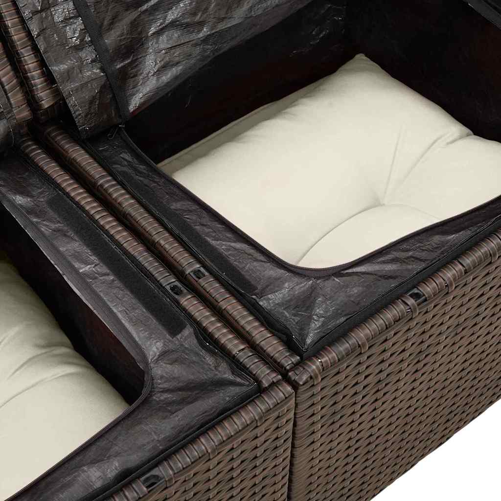 Sofa Set 7 stk. Braun und Creme Poly-Rattan