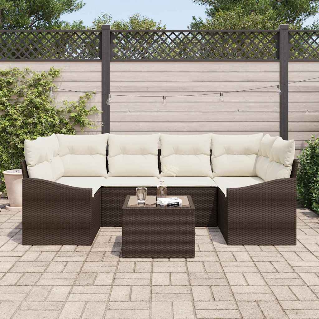 Sofa Set 7 stk. Braun und Creme Poly-Rattan
