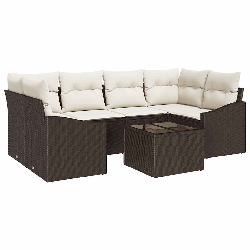Sofa Set 7 stk. Braun und Creme Poly-Rattan