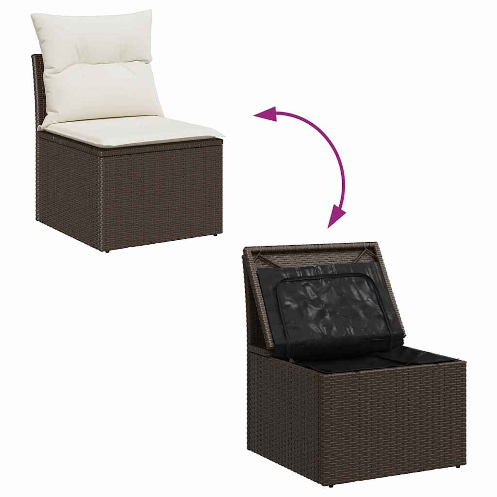 Sofa Set 7 stk. Braun und Creme Poly-Rattan