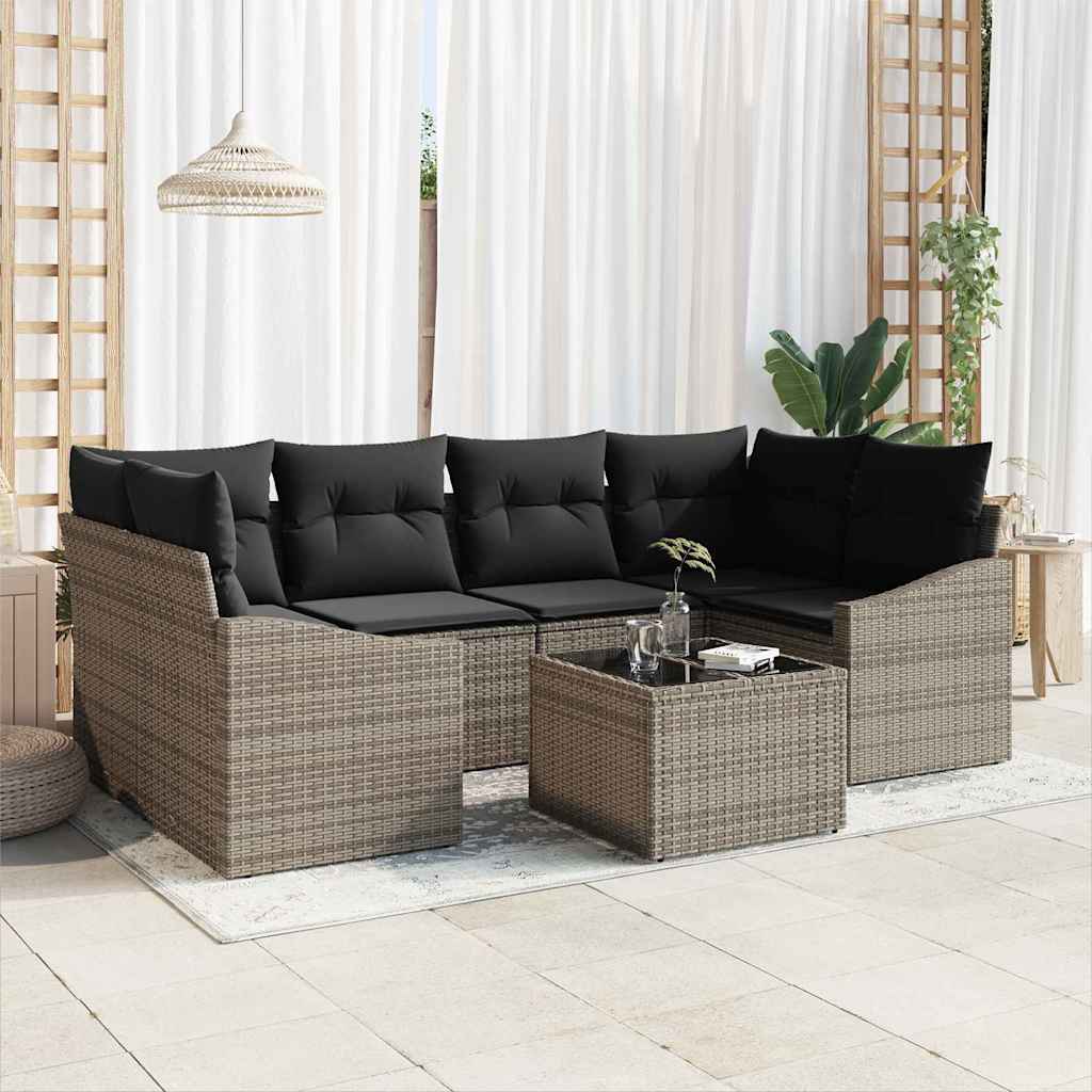 Sofa Set 7 stk. Grau Poly-Rattan