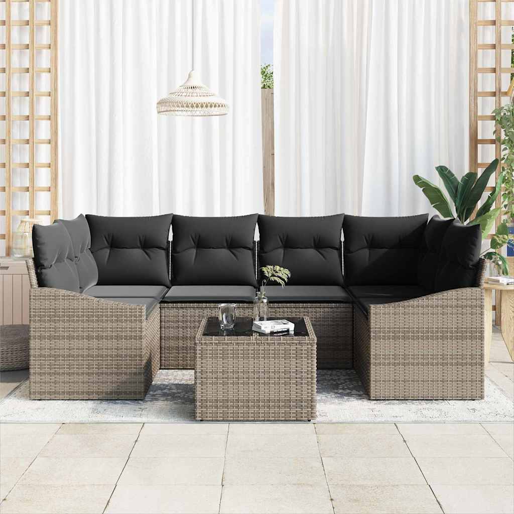 Sofa Set 7 stk. Grau Poly-Rattan
