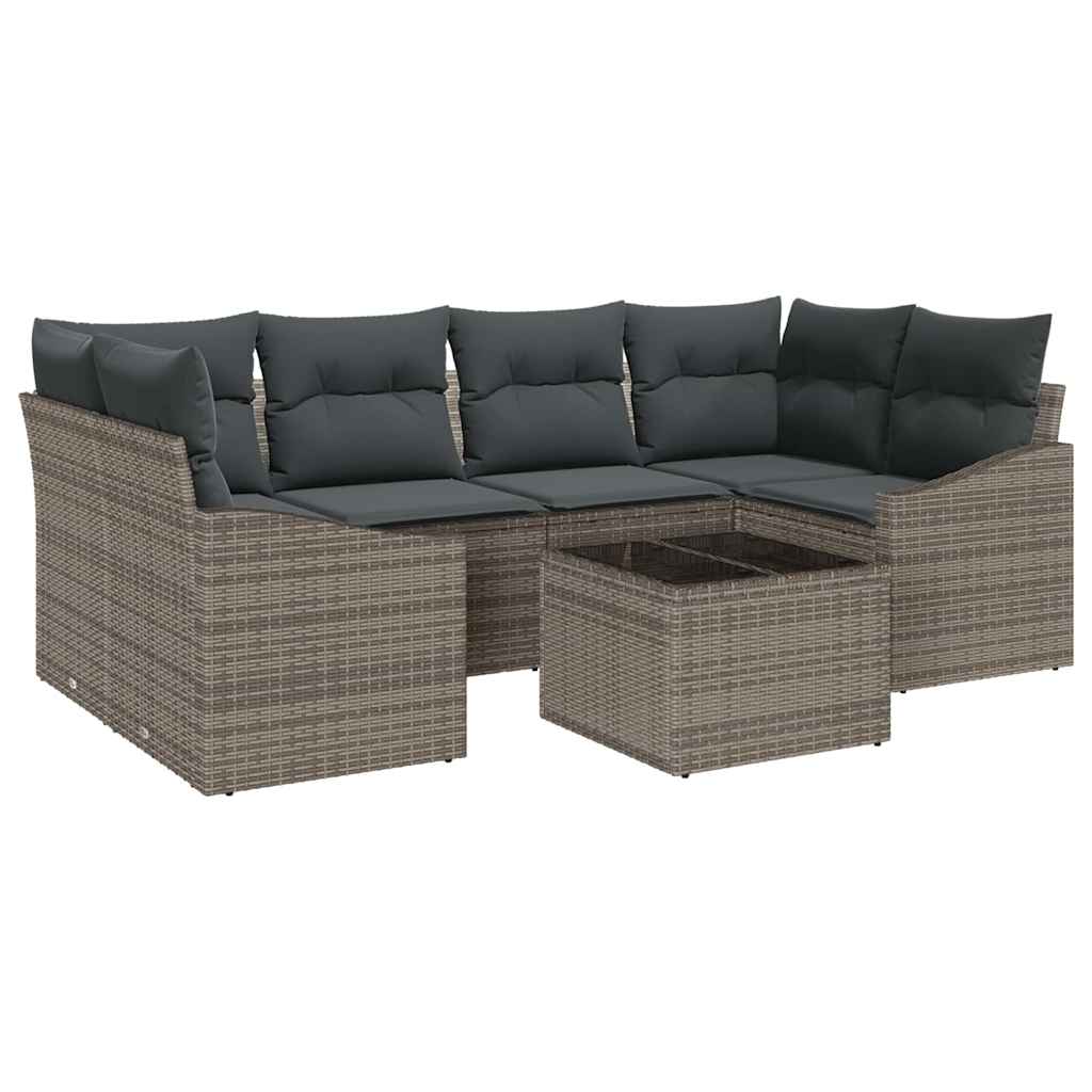 Sofa Set 7 stk. Grau Poly-Rattan