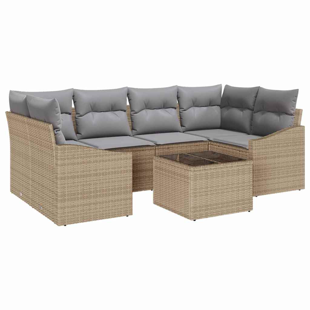 Sofa Set 7 stk. Beige und Grau Poly-Rattan