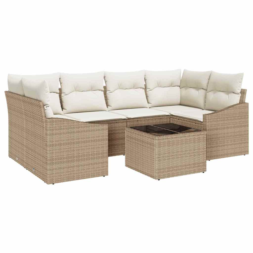 Sofa Set 7 stk. Beige und Creme Poly-Rattan