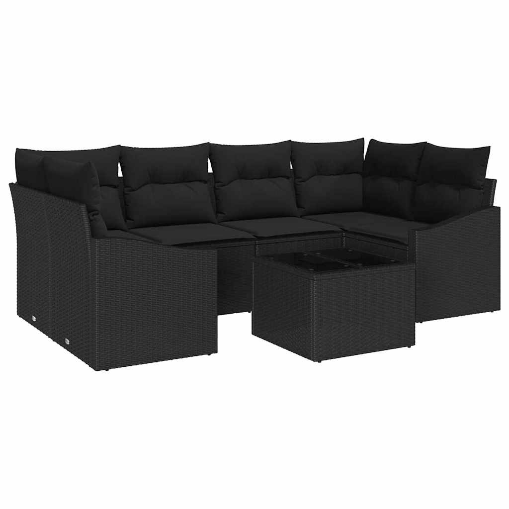 Sofa Set 7 stk. Schwarz Poly-Rattan