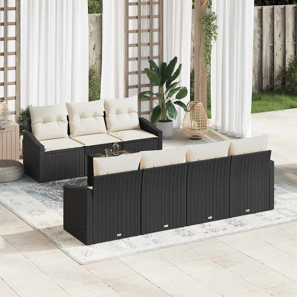 Sofa Set 8 Stk. Schwarz und Creme Poly-Rattan