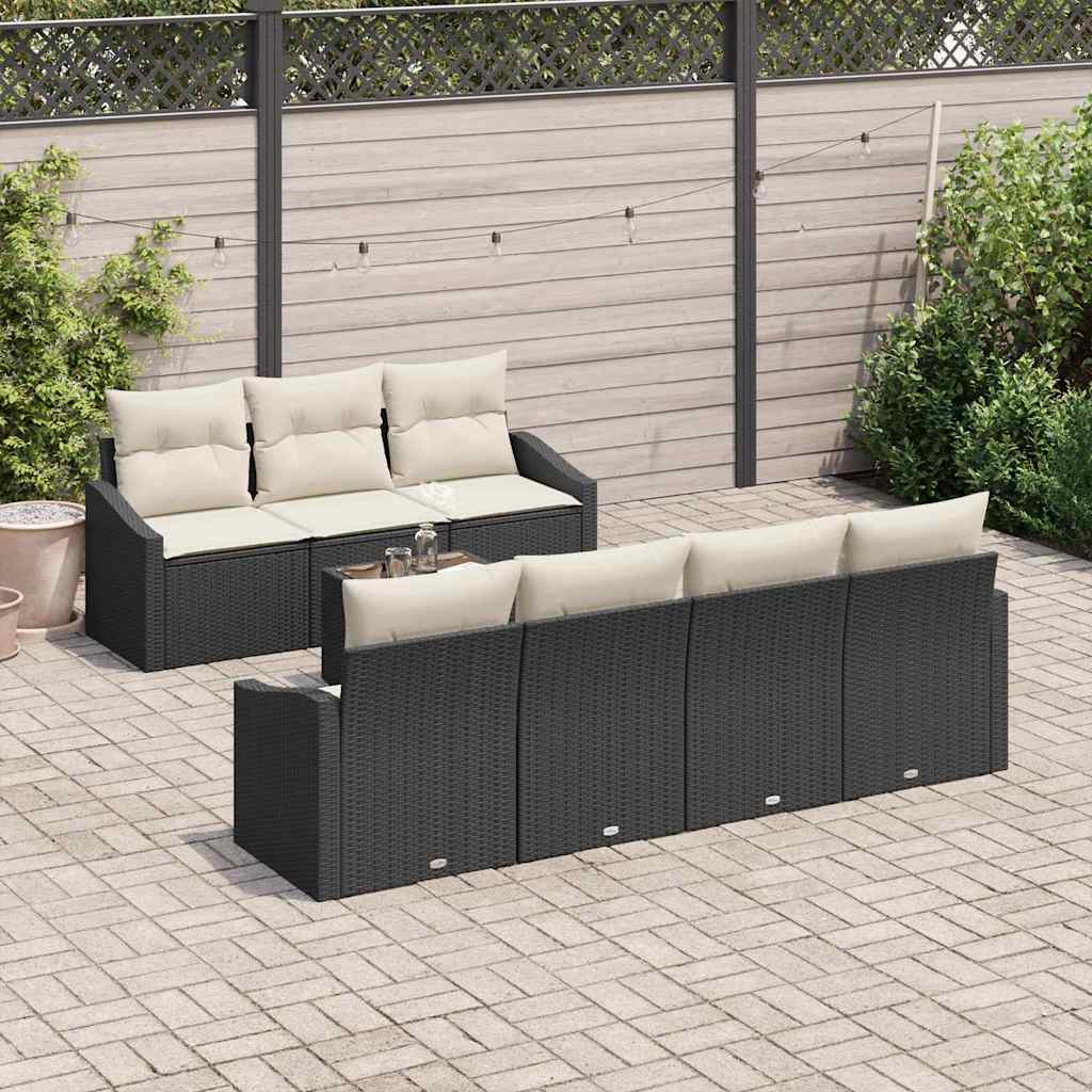 Sofa Set 8 Stk. Schwarz und Creme Poly-Rattan