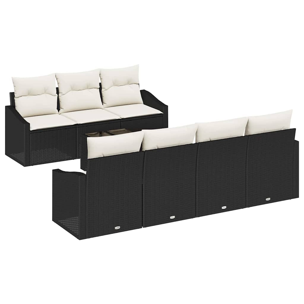 Sofa Set 8 Stk. Schwarz und Creme Poly-Rattan