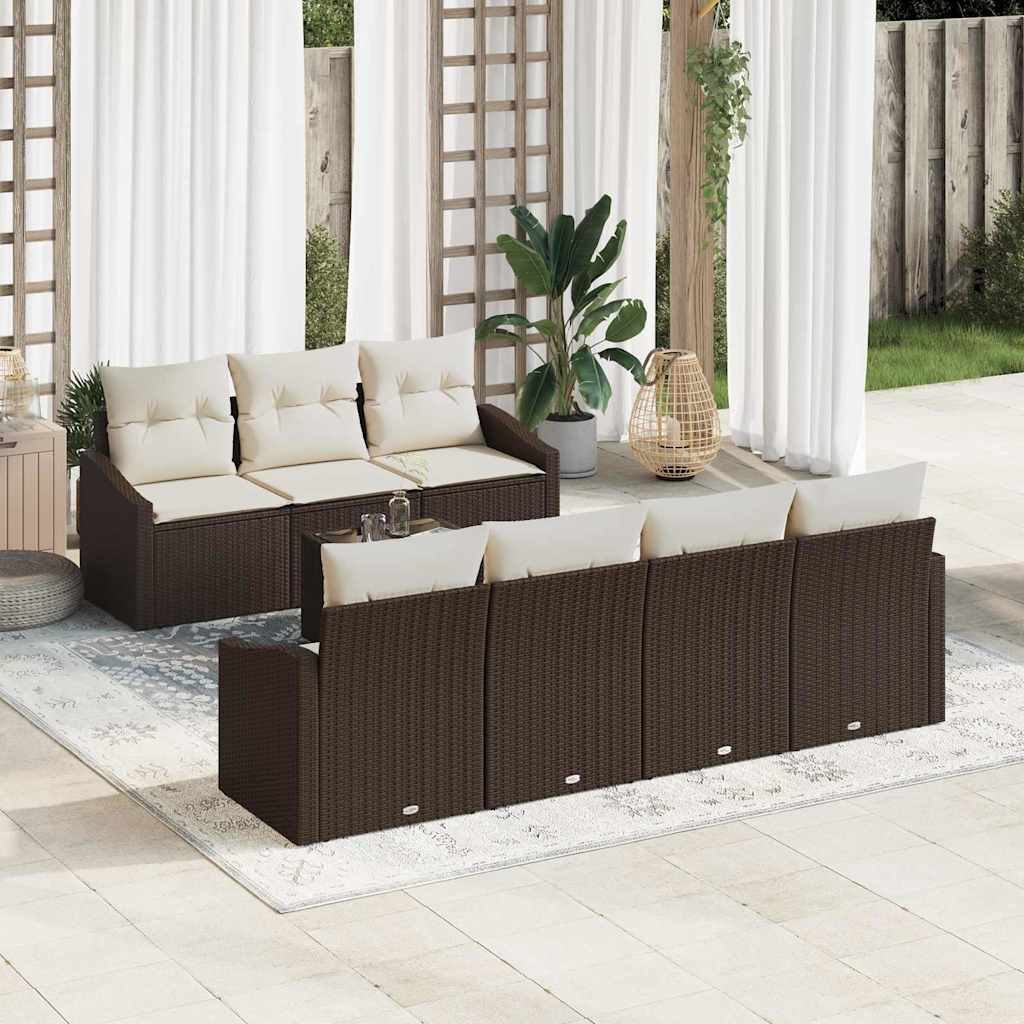 Sofa Set 8 stk. Braun und Creme Poly-Rattan