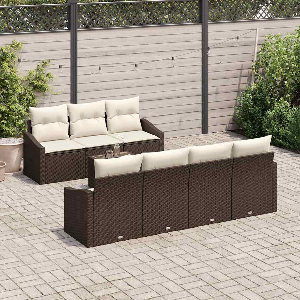 Sofa Set 8 stk. Braun und Creme Poly-Rattan