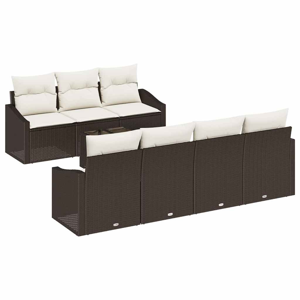Sofa Set 8 stk. Braun und Creme Poly-Rattan