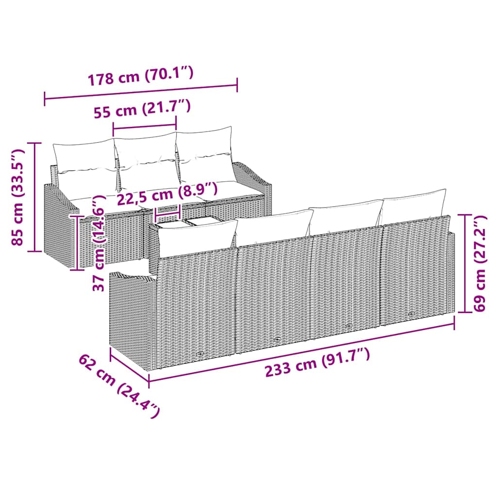 Sofa Set 8 stk. Braun und Creme Poly-Rattan