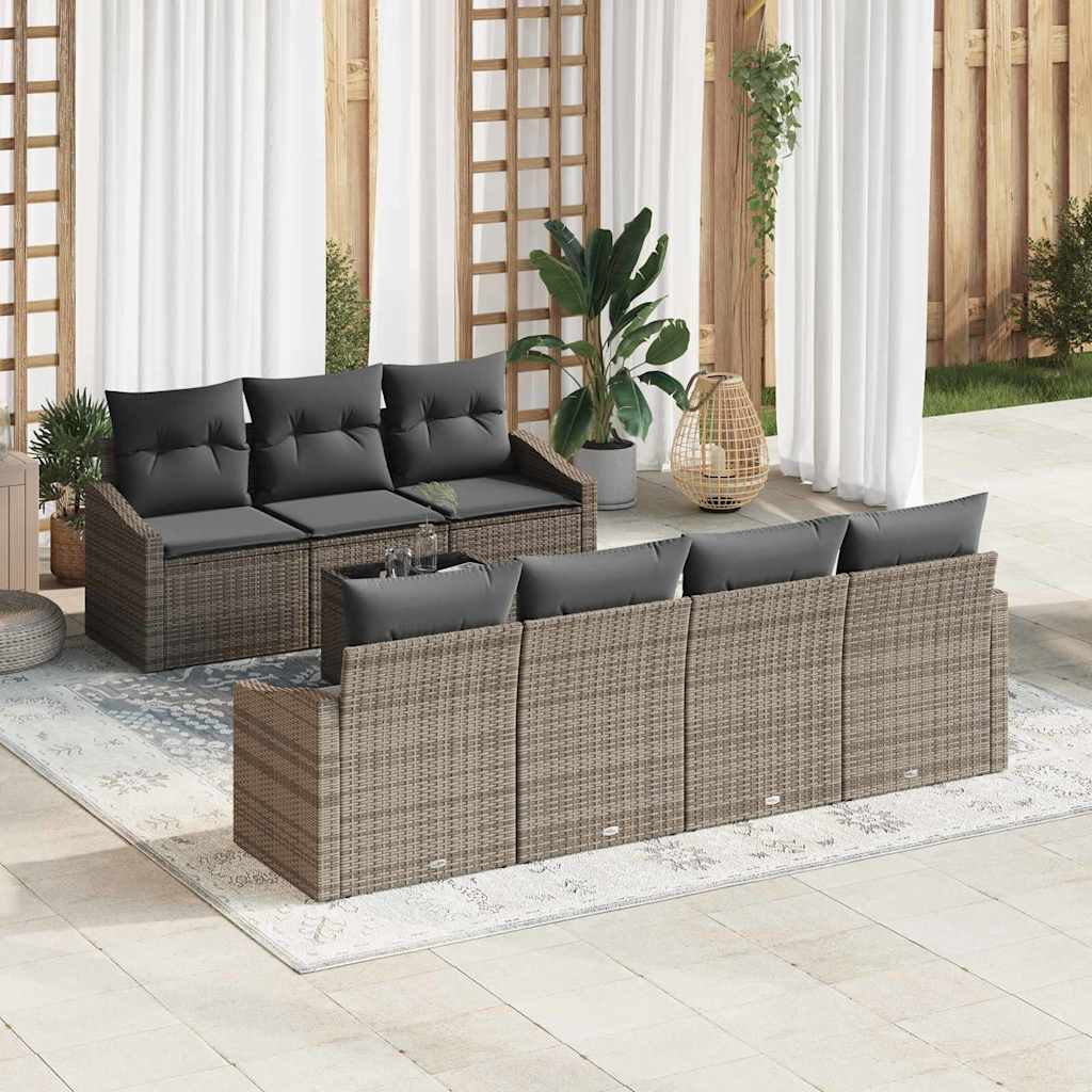 Sofa Set 8 stk. Grau Poly-Rattan