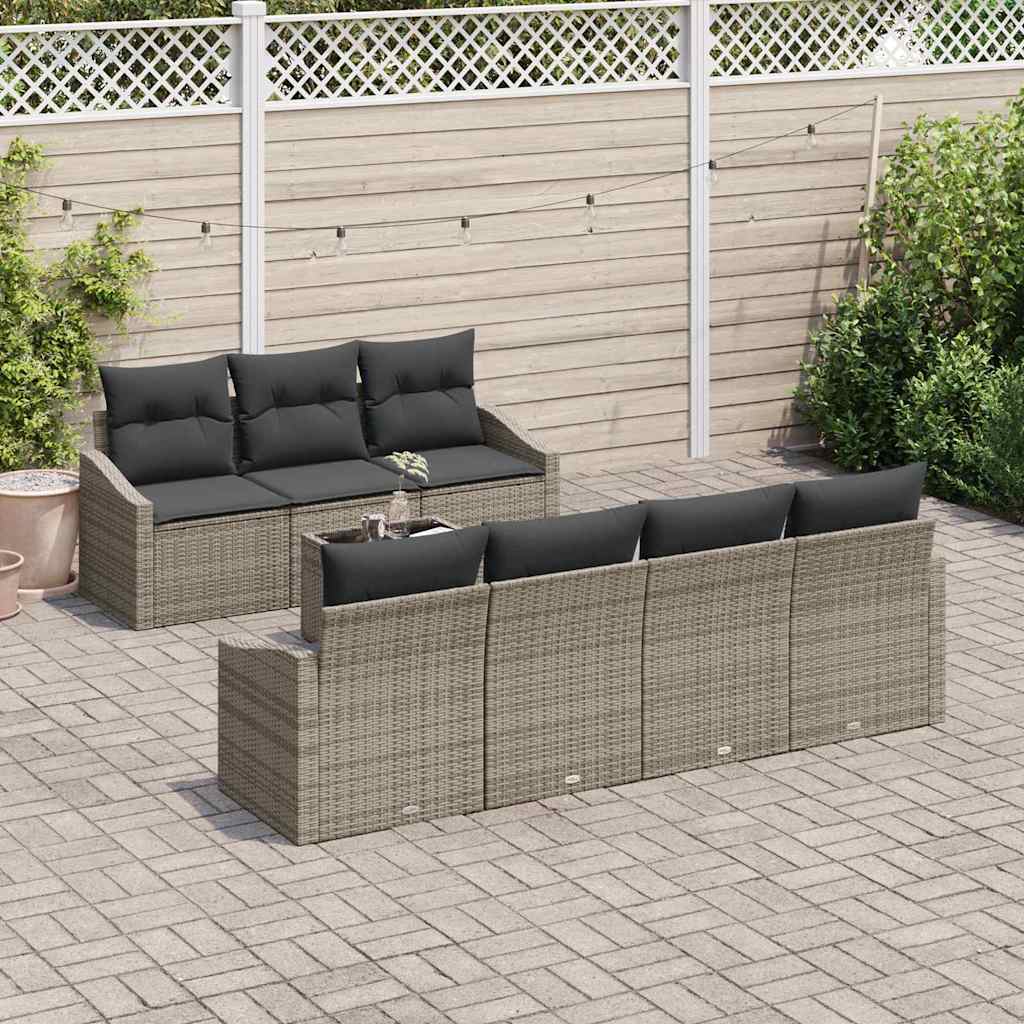 Sofa Set 8 stk. Grau Poly-Rattan