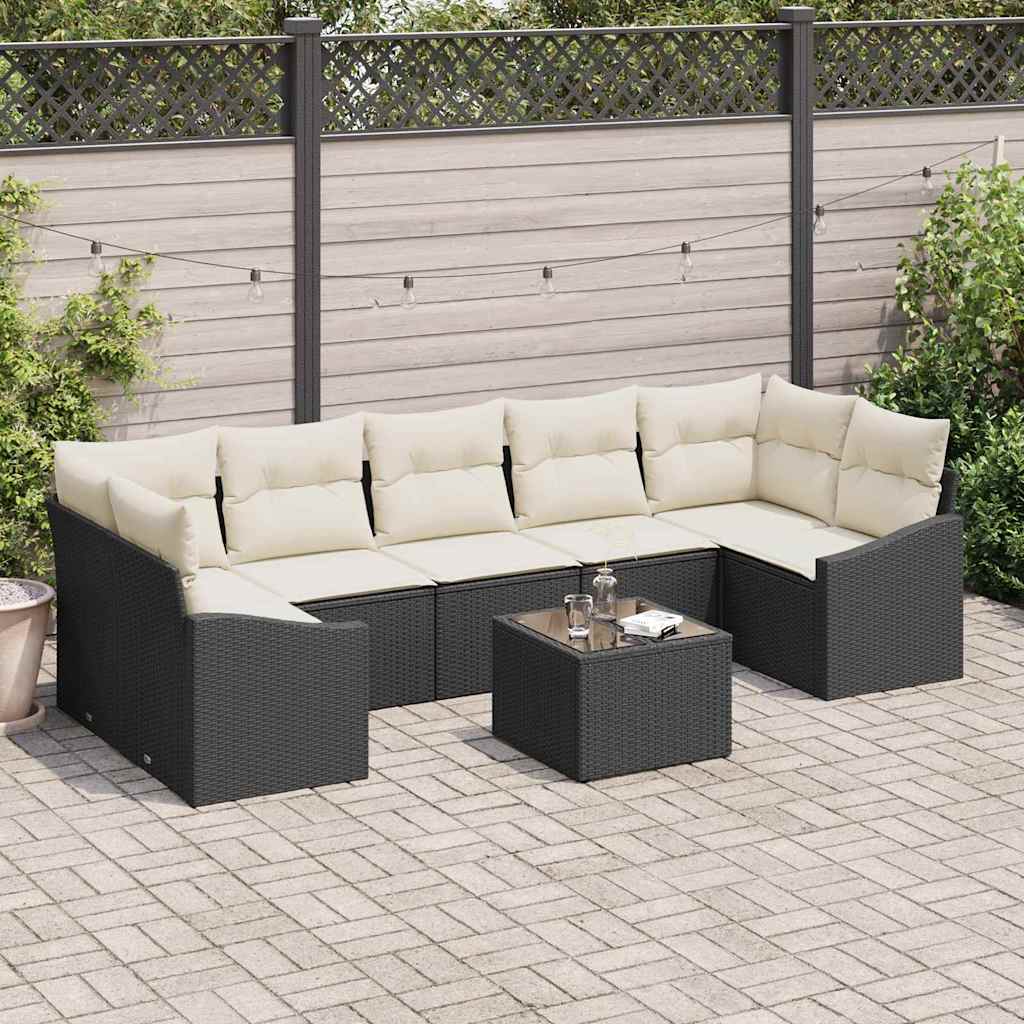 Sofa Set 8 stk. Schwarz und Creme Poly-Rattan