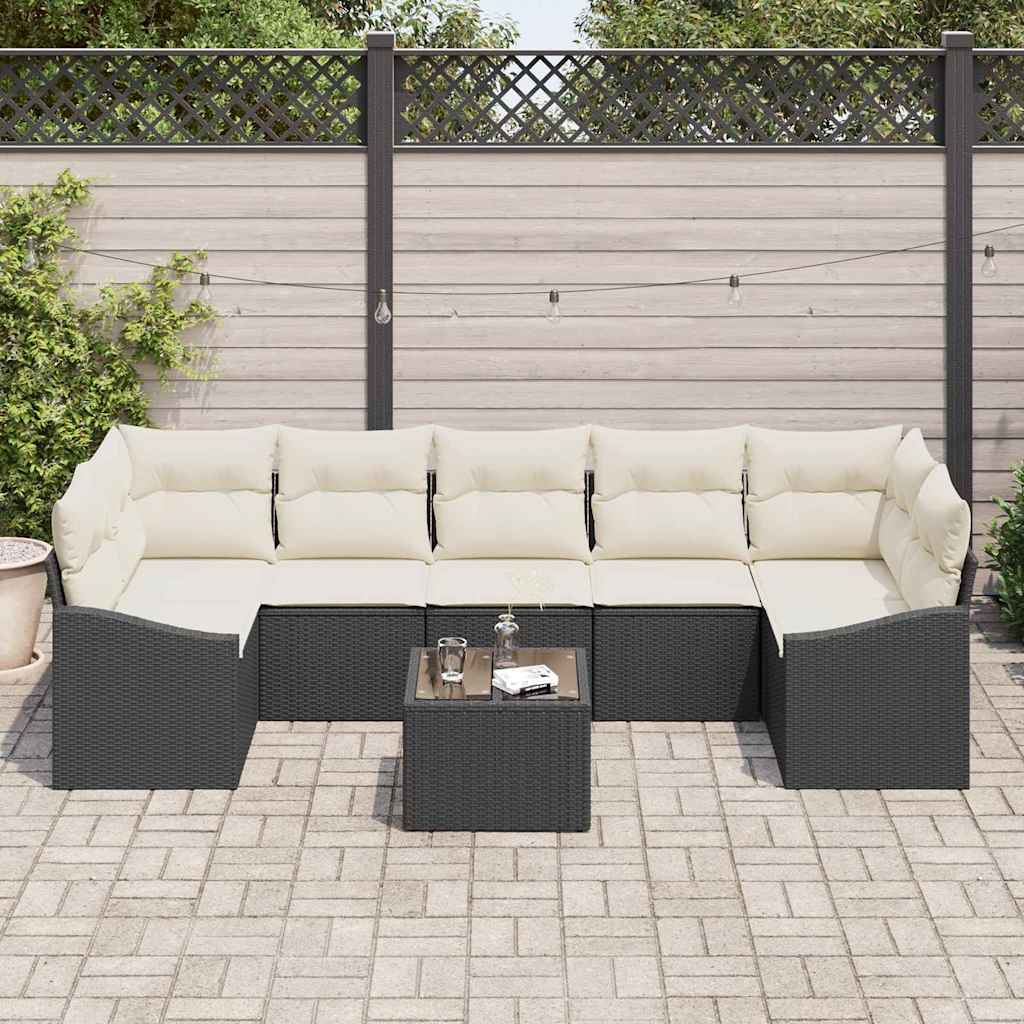 Sofa Set 8 stk. Schwarz und Creme Poly-Rattan