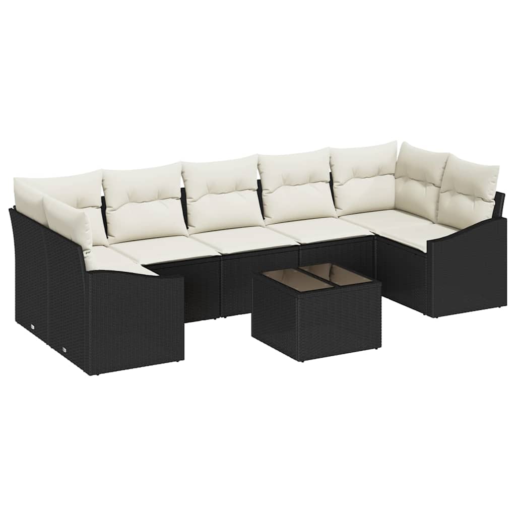 Sofa Set 8 stk. Schwarz und Creme Poly-Rattan