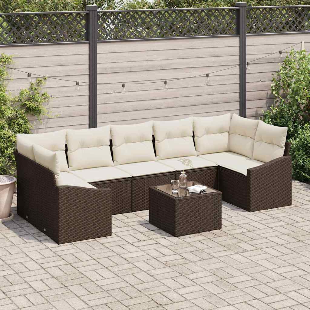 Sofa Set 8 stk. Braun und Creme Poly-Rattan