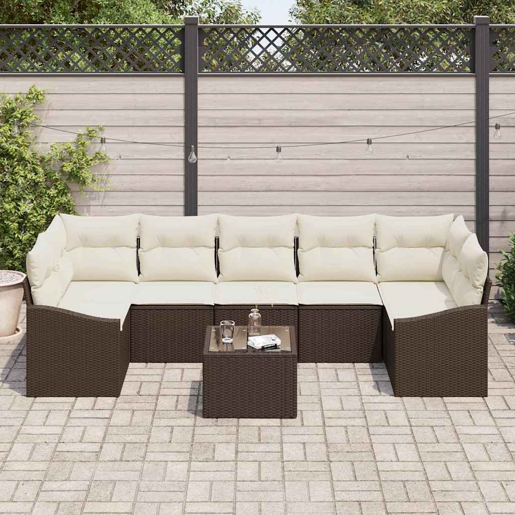 Sofa Set 8 stk. Braun und Creme Poly-Rattan