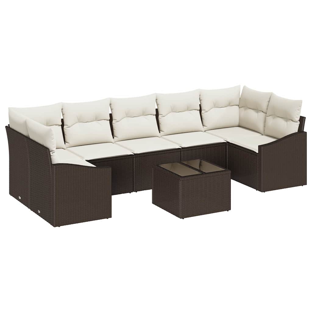Sofa Set 8 stk. Braun und Creme Poly-Rattan