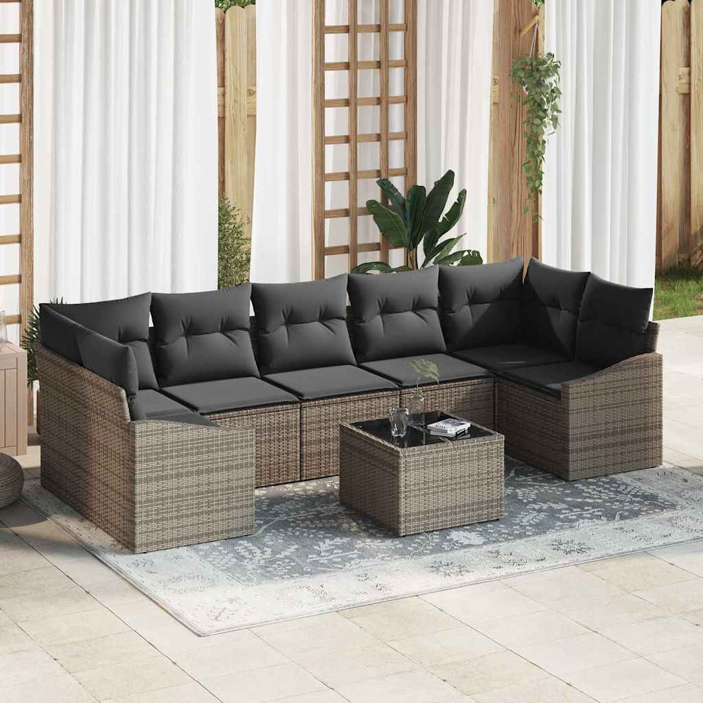 Sofa Set 8 stk. Grau Poly-Rattan