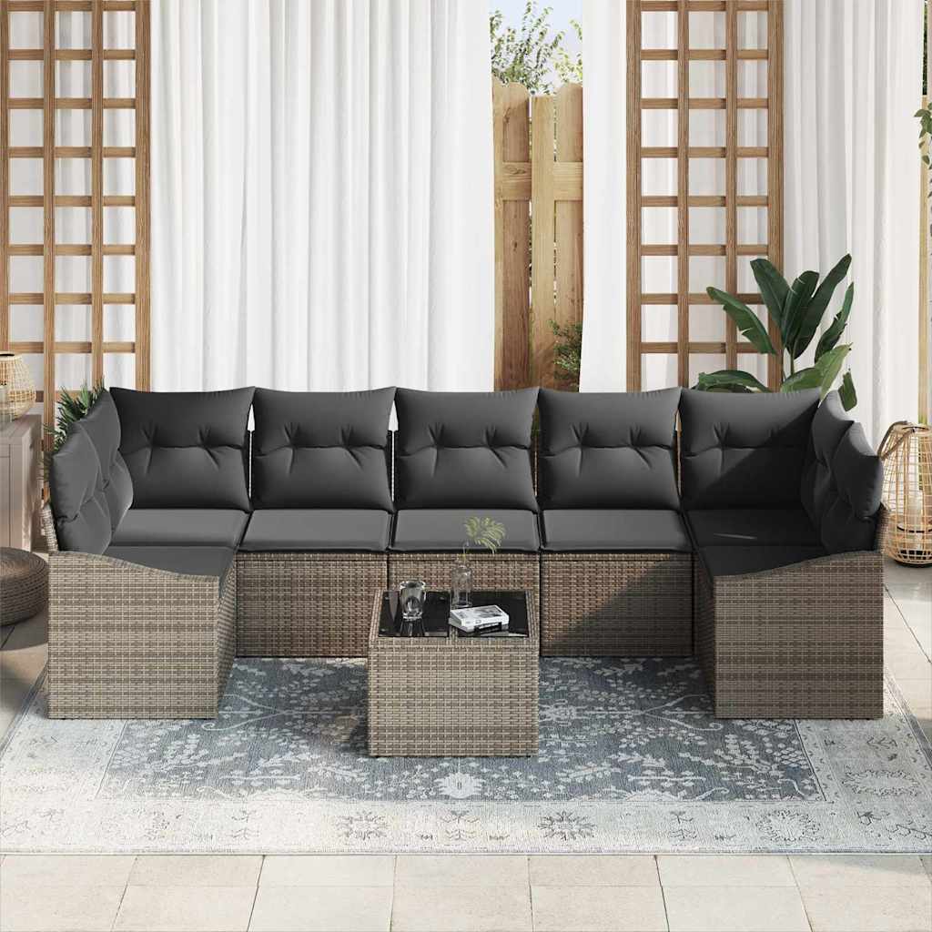 Sofa Set 8 stk. Grau Poly-Rattan