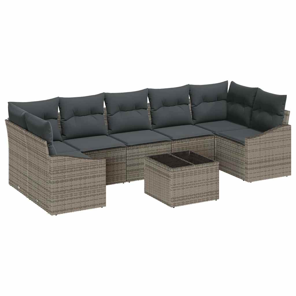 Sofa Set 8 stk. Grau Poly-Rattan