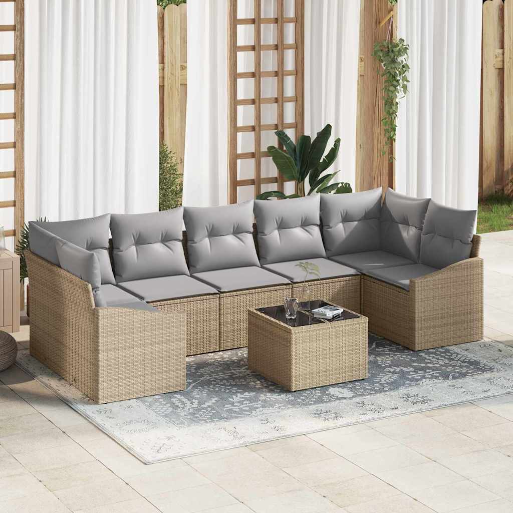 Sofa Set 8 stk. Beige und Grau Poly-Rattan
