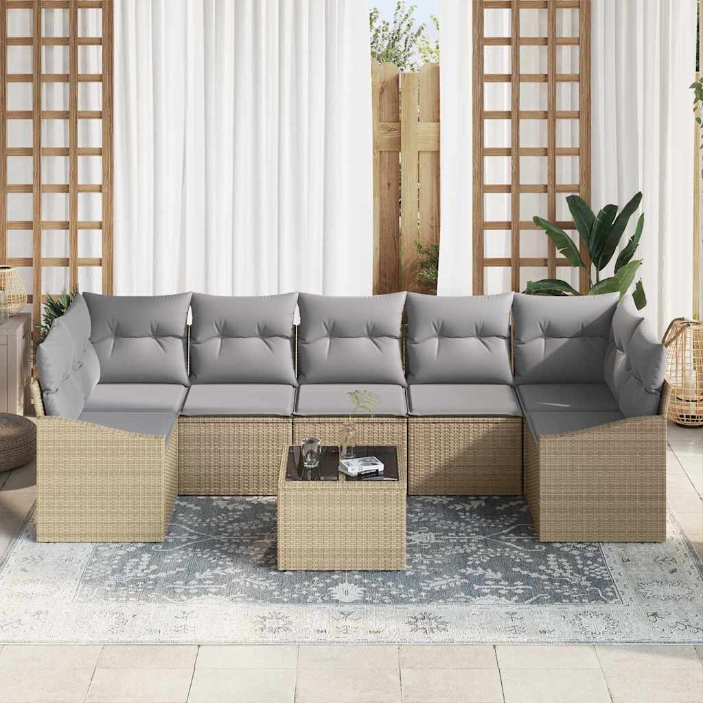 Sofa Set 8 stk. Beige und Grau Poly-Rattan