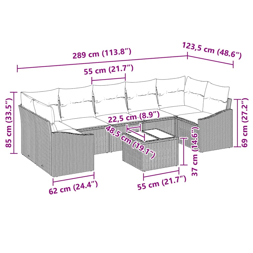Sofa Set 8 stk. Beige und Grau Poly-Rattan