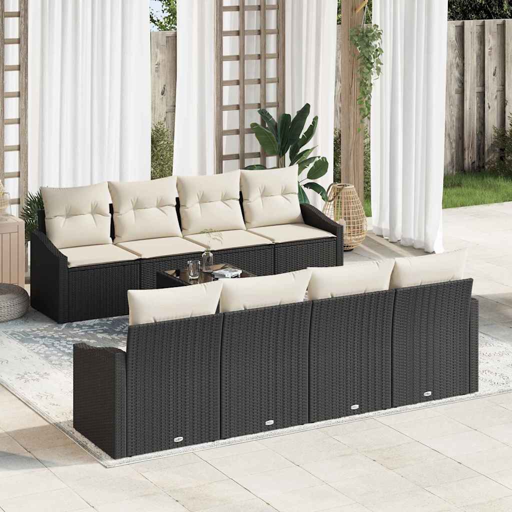 Sofa Set 7 Stk. Schwarz und Creme Poly-Rattan