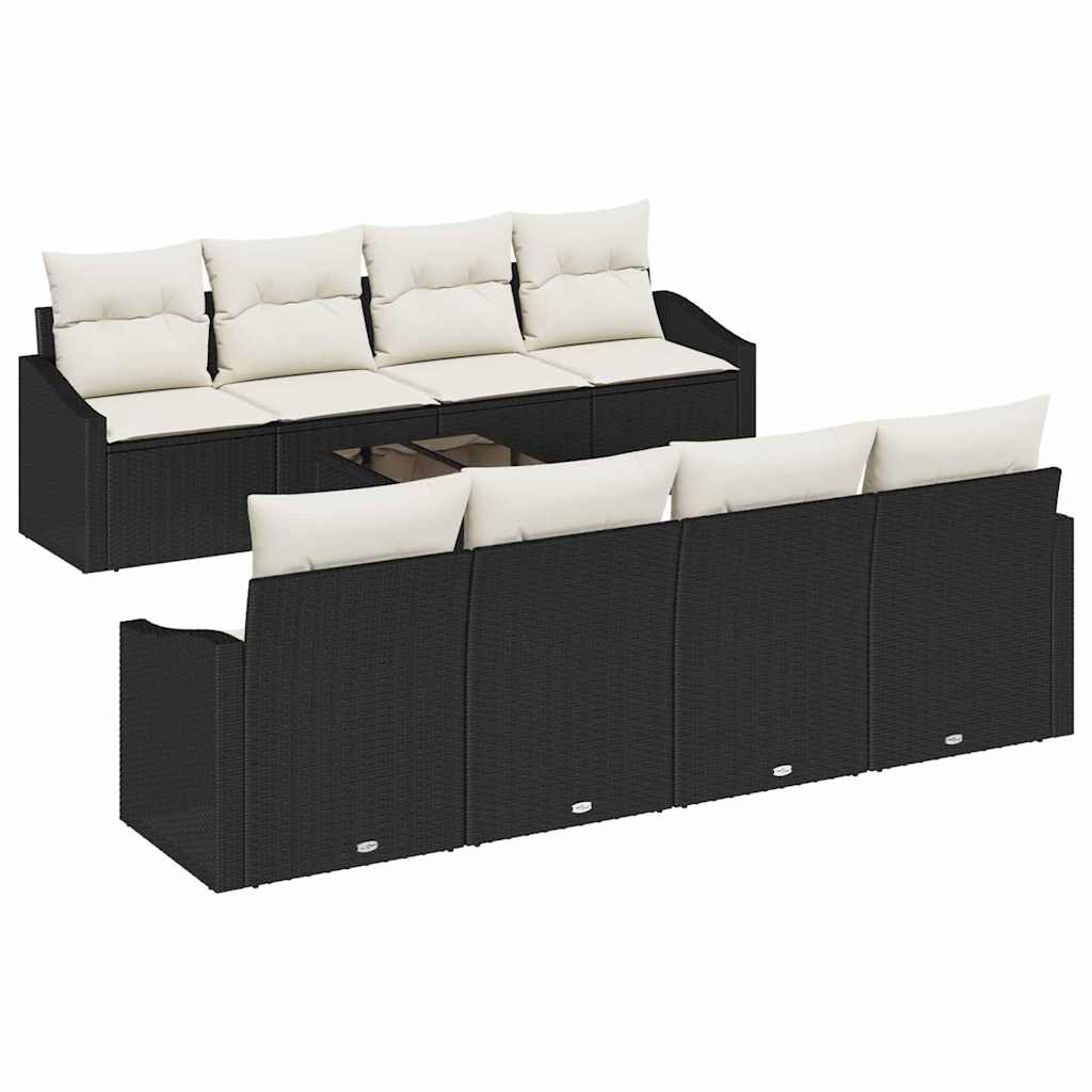 Sofa Set mit Kissen 7 pcs Schwarz und Creme Poly-Rattan