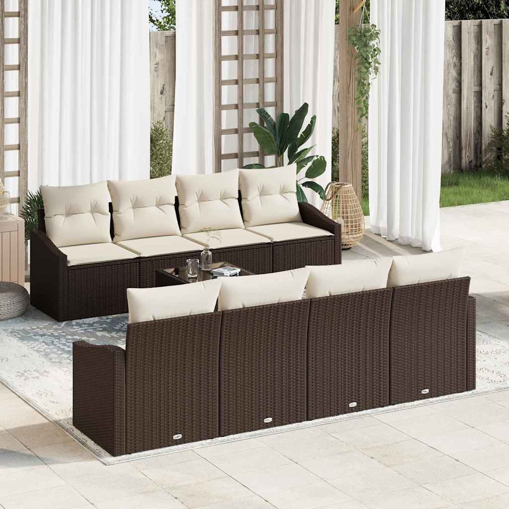 Sofa Set 7 stk. Braun und Creme Poly-Rattan