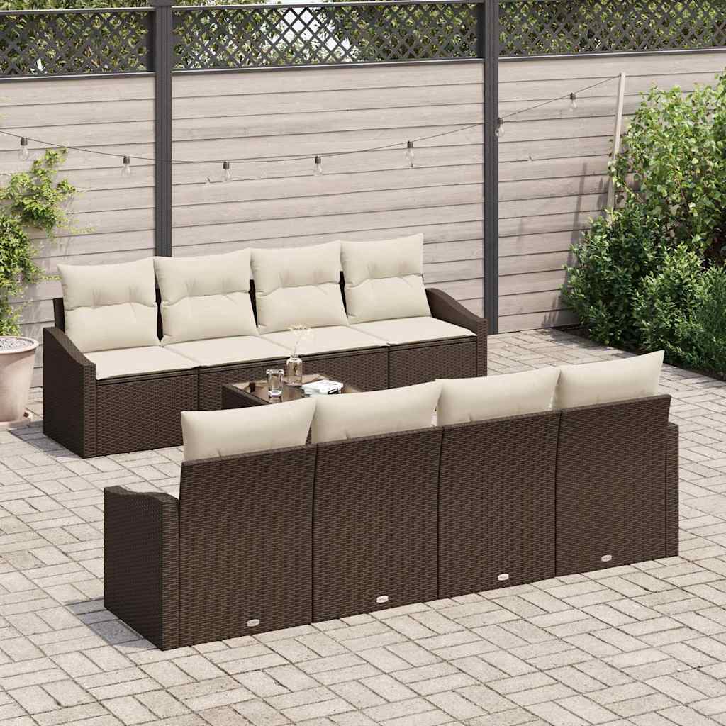 Sofa Set 7 stk. Braun und Creme Poly-Rattan