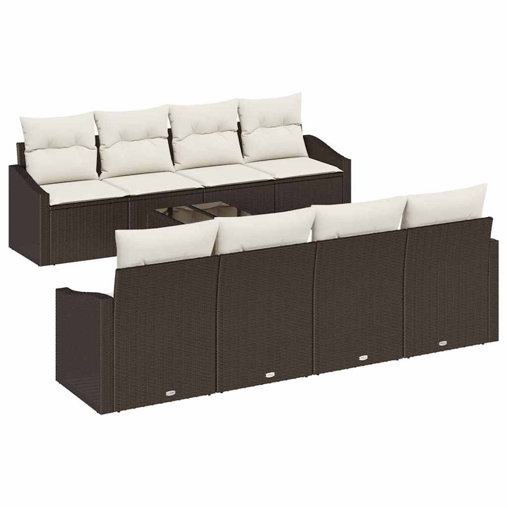 Sofa Set 7 stk. Braun und Creme Poly-Rattan