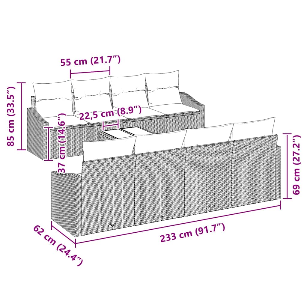 Sofa Set 7 stk. Braun und Creme Poly-Rattan