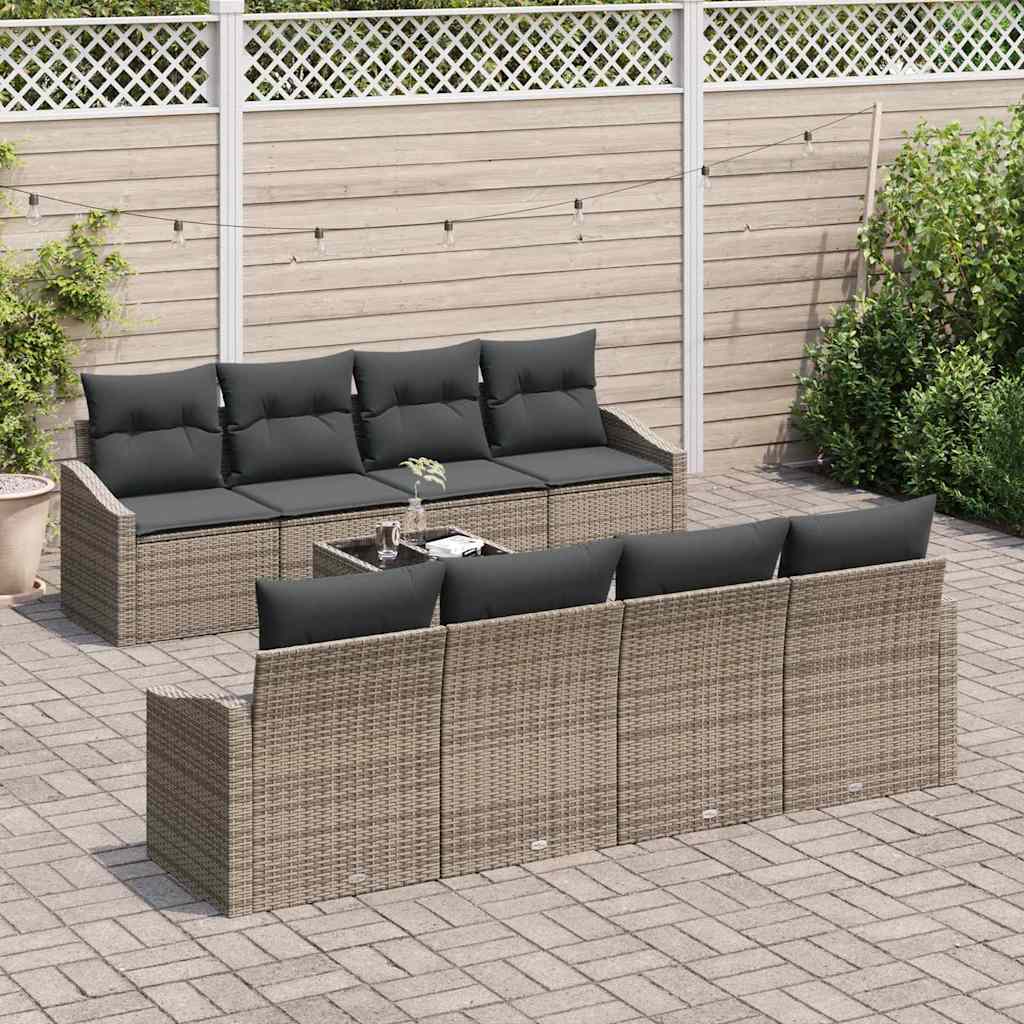 Sofa Set 7 stk. Grau Poly-Rattan