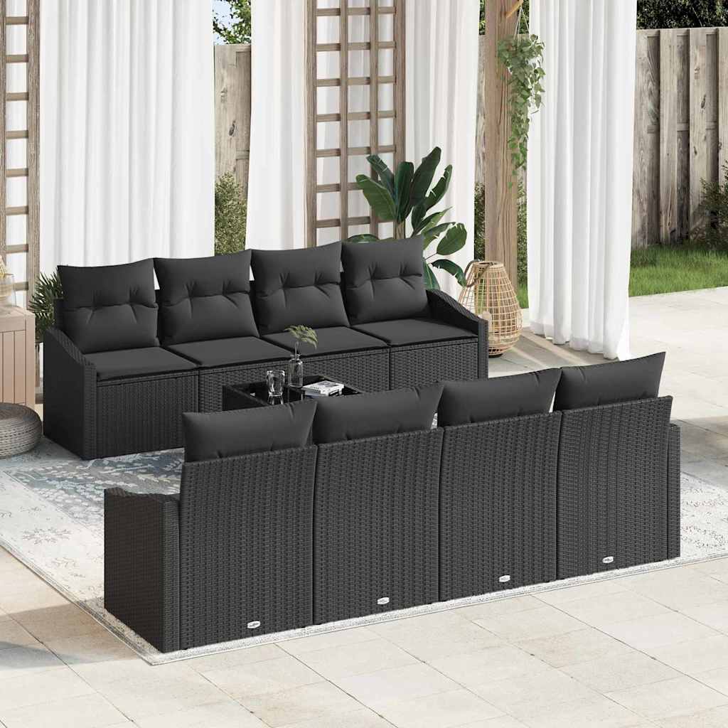 Sofa Set 7 stk. Schwarz Poly-Rattan