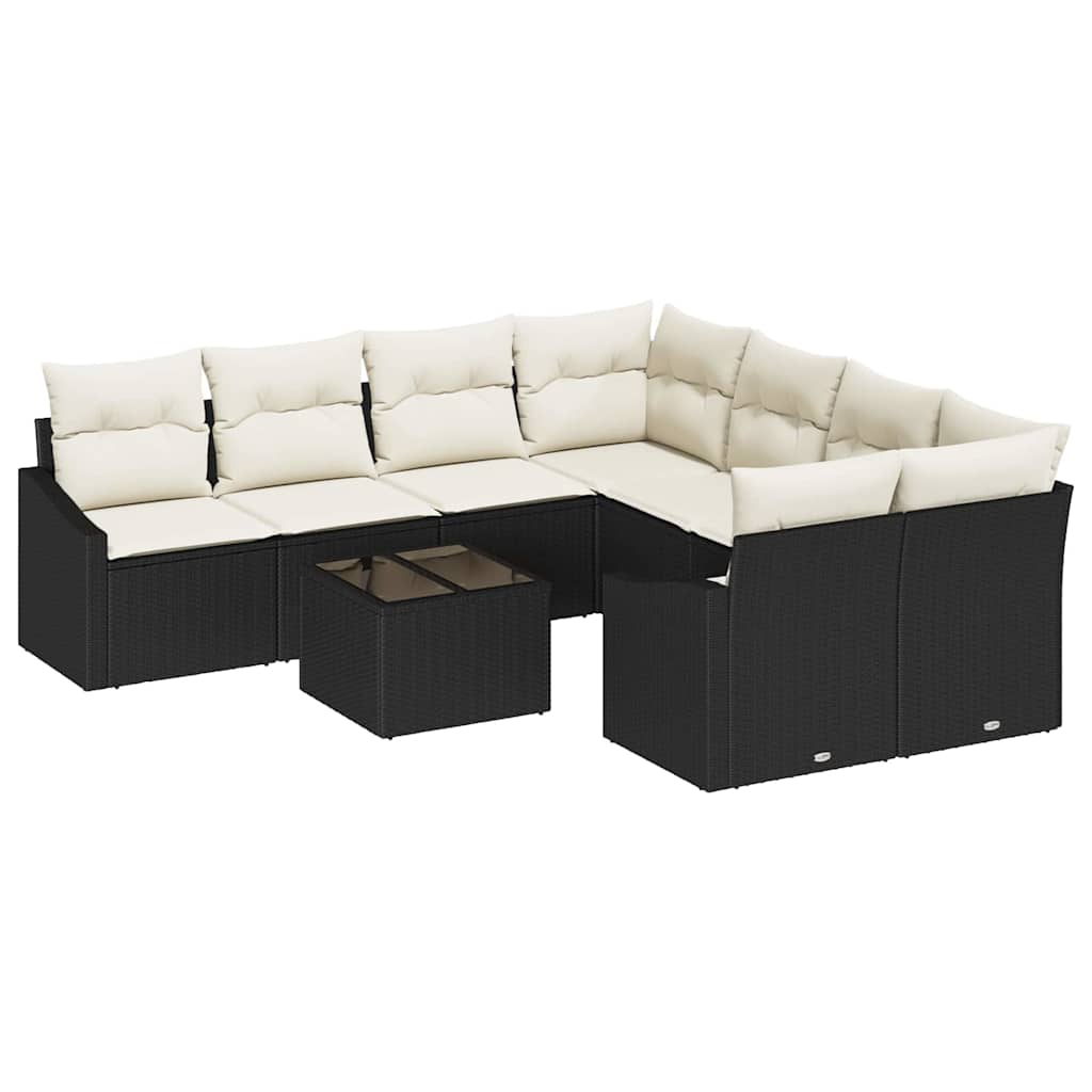 Sofa Set 9 stk. Schwarz und Creme Poly-Rattan